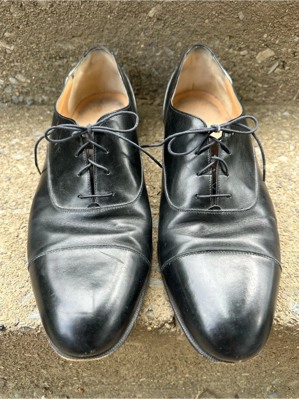 Salvatore Ferragamo Black Leather Cap Toe Oxford Lace Up Dress Shoes 13 D